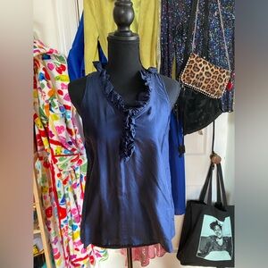 Super cute navy ruffle blouse